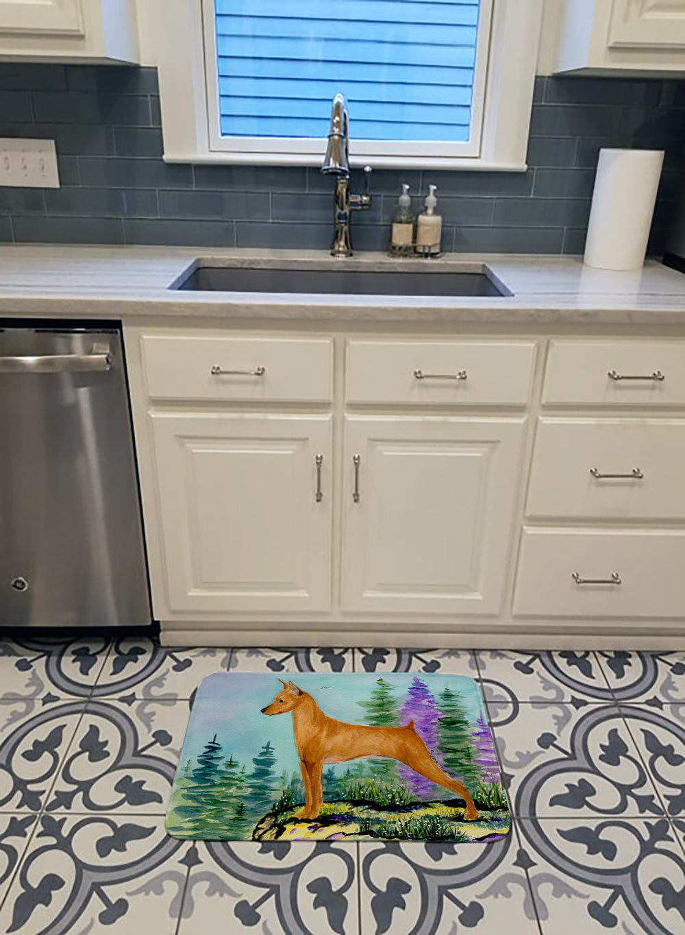 Min Pin Memory Foam Kitchen Mat Machine Washable Anti-Fatigue Cushion Comfort Bath or Kitchen Rug