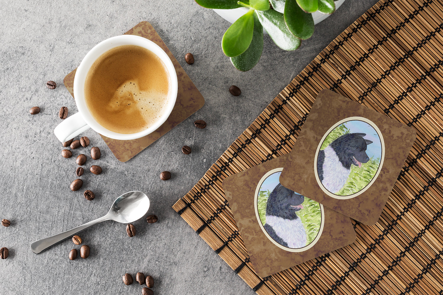 Akita Foam Coasters Set of 4 Cup Coasters for Indoor Outdoor, Tabletop Protection, Anti Slip, Mouse pad Material