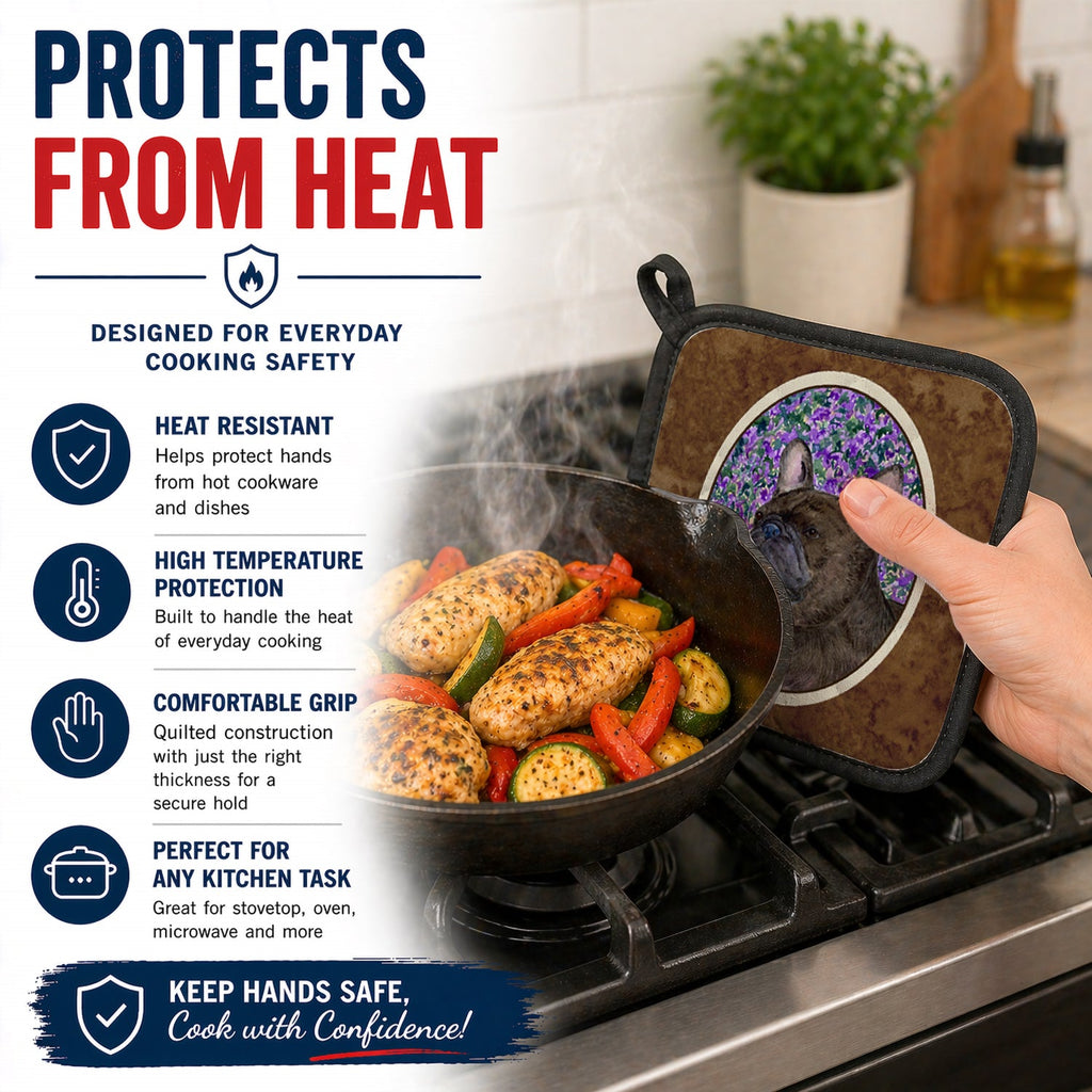 French Bulldog Pot Holder Set of 2 Heat Resistant Quilted Hot Pads 7.5 x 7.5 Inch, Insulated Kitchen Trivets for Cooking & Baking