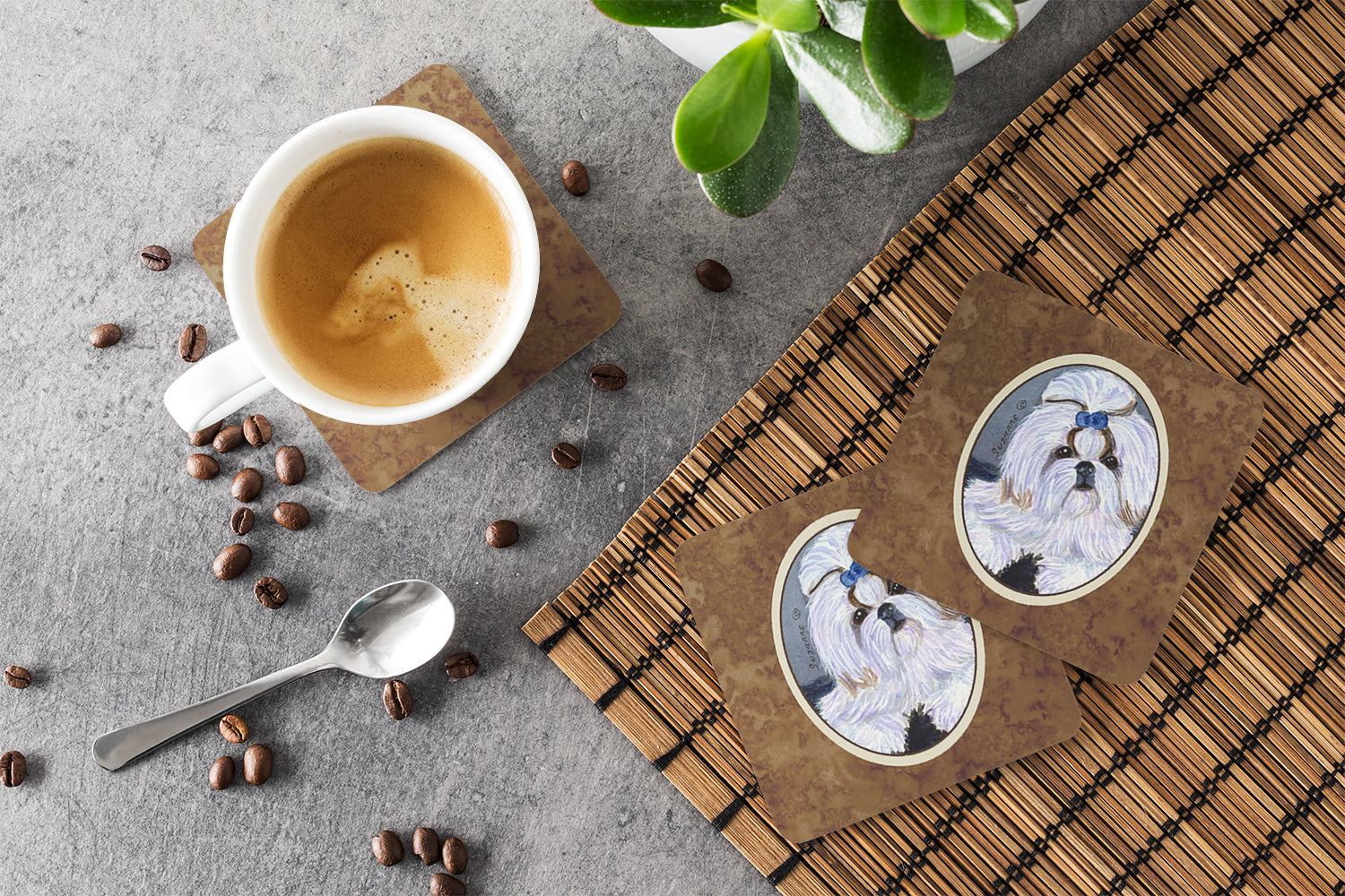 Shih Tzu Foam Coasters Set of 4 Cup Coasters for Indoor Outdoor, Tabletop Protection, Anti Slip, Mouse pad Material
