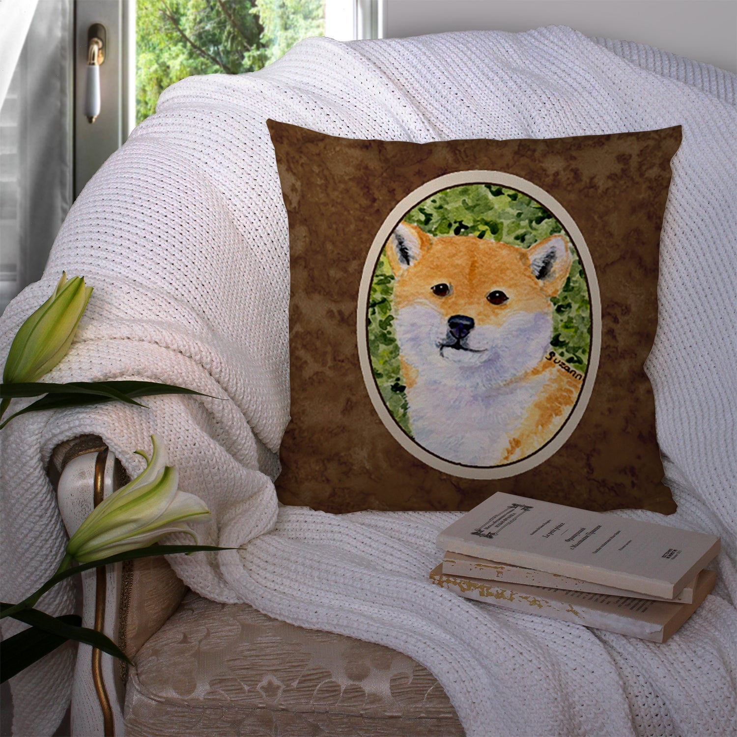 Shiba Inu Decorative Throw Pillow 14x14 Indoor Outdoor Accent Cushion, Fabric Cover with Insert for Sofa, Bed, Porch & Living Room