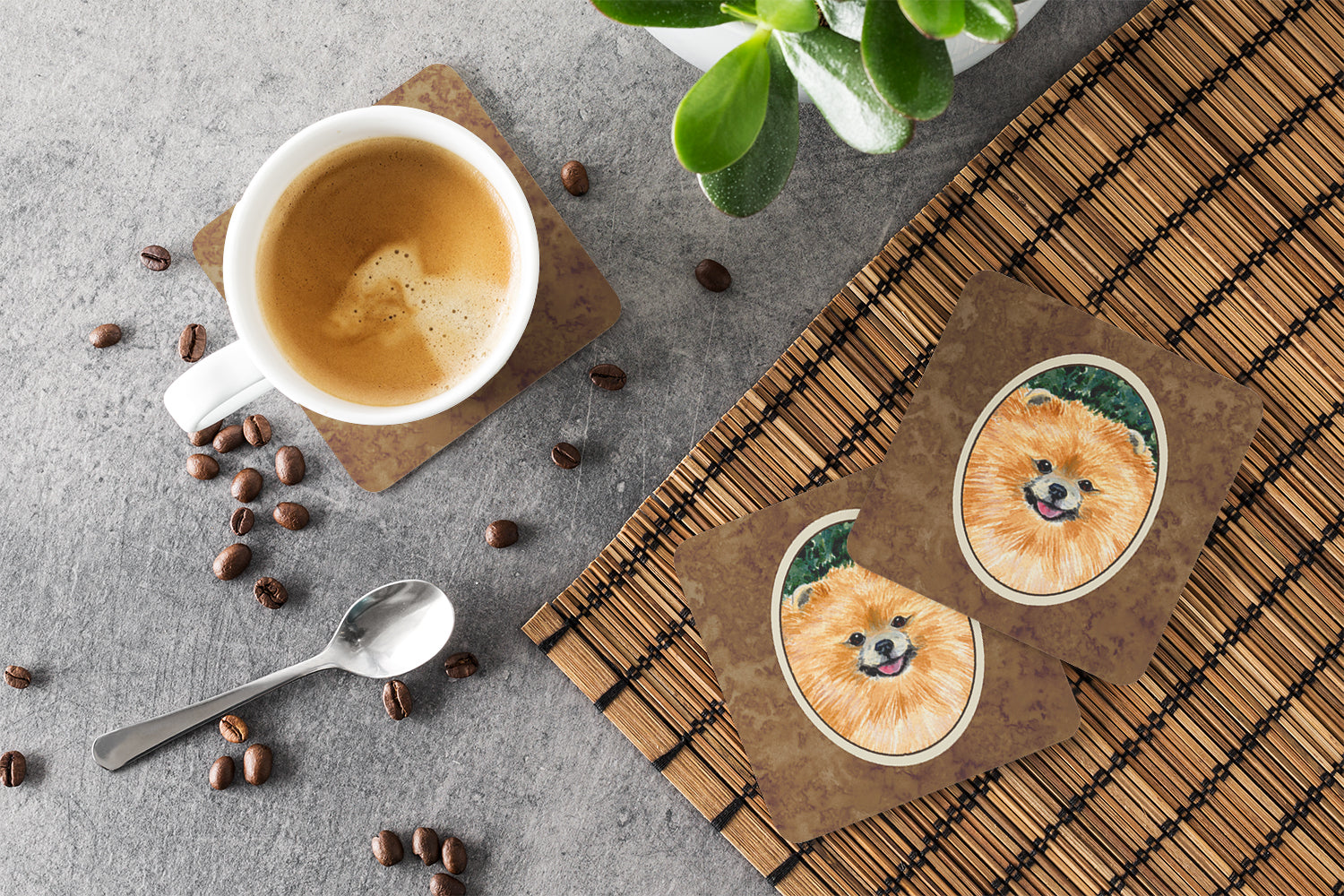 Pomeranian Foam Coasters Set of 4 Cup Coasters for Indoor Outdoor, Tabletop Protection, Anti Slip, Mouse pad Material