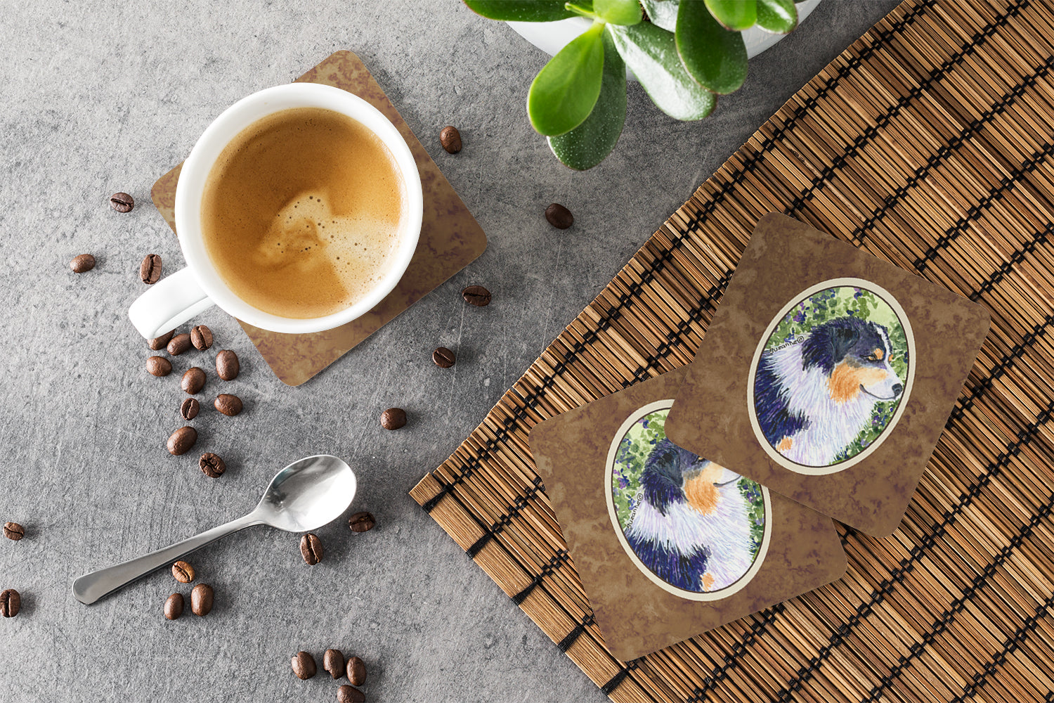 Australian Shepherd Foam Coasters Set of 4 Cup Coasters for Indoor Outdoor, Tabletop Protection, Anti Slip, Mouse pad Material