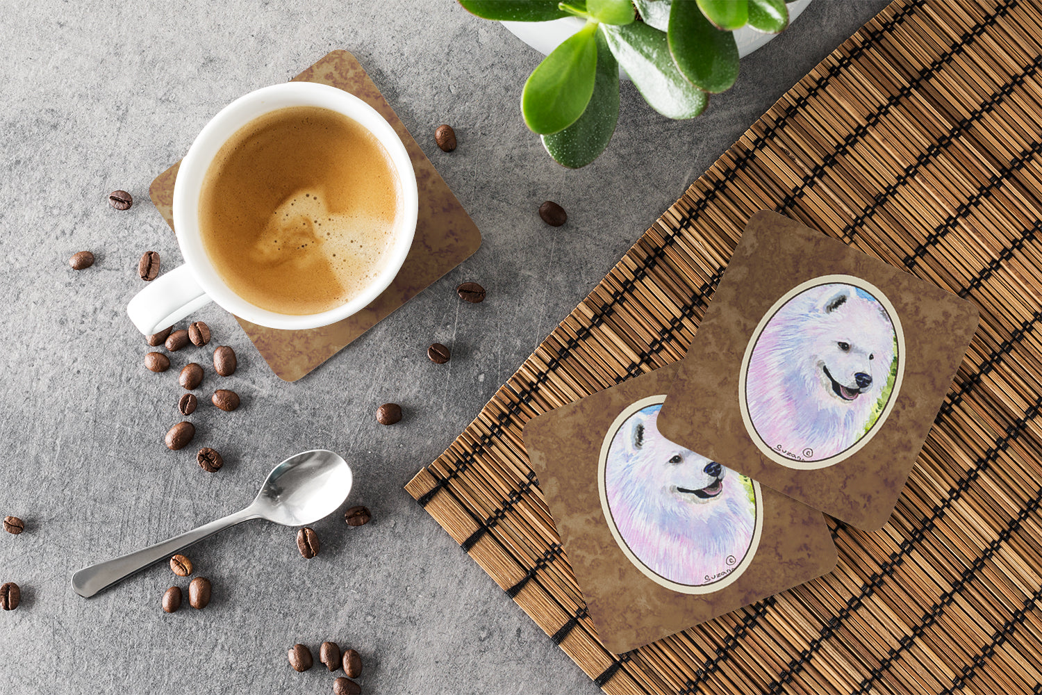 Samoyed Foam Coasters Set of 4 Cup Coasters for Indoor Outdoor, Tabletop Protection, Anti Slip, Mouse pad Material