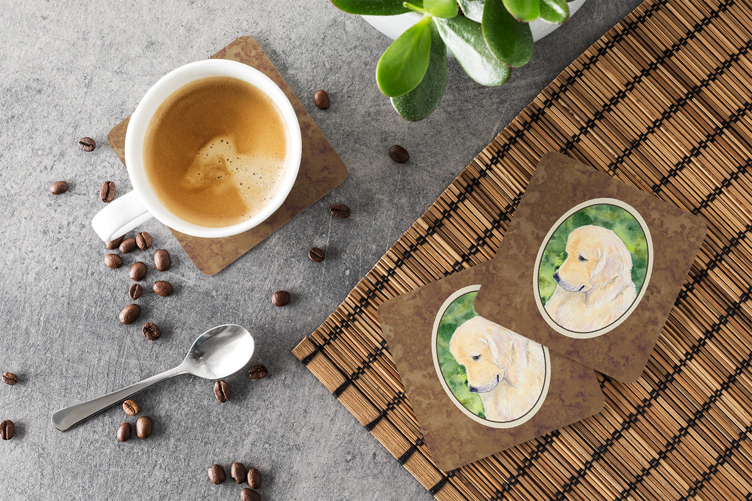 Golden Retriever Foam Coasters Set of 4 Cup Coasters for Indoor Outdoor, Tabletop Protection, Anti Slip, Mouse pad Material