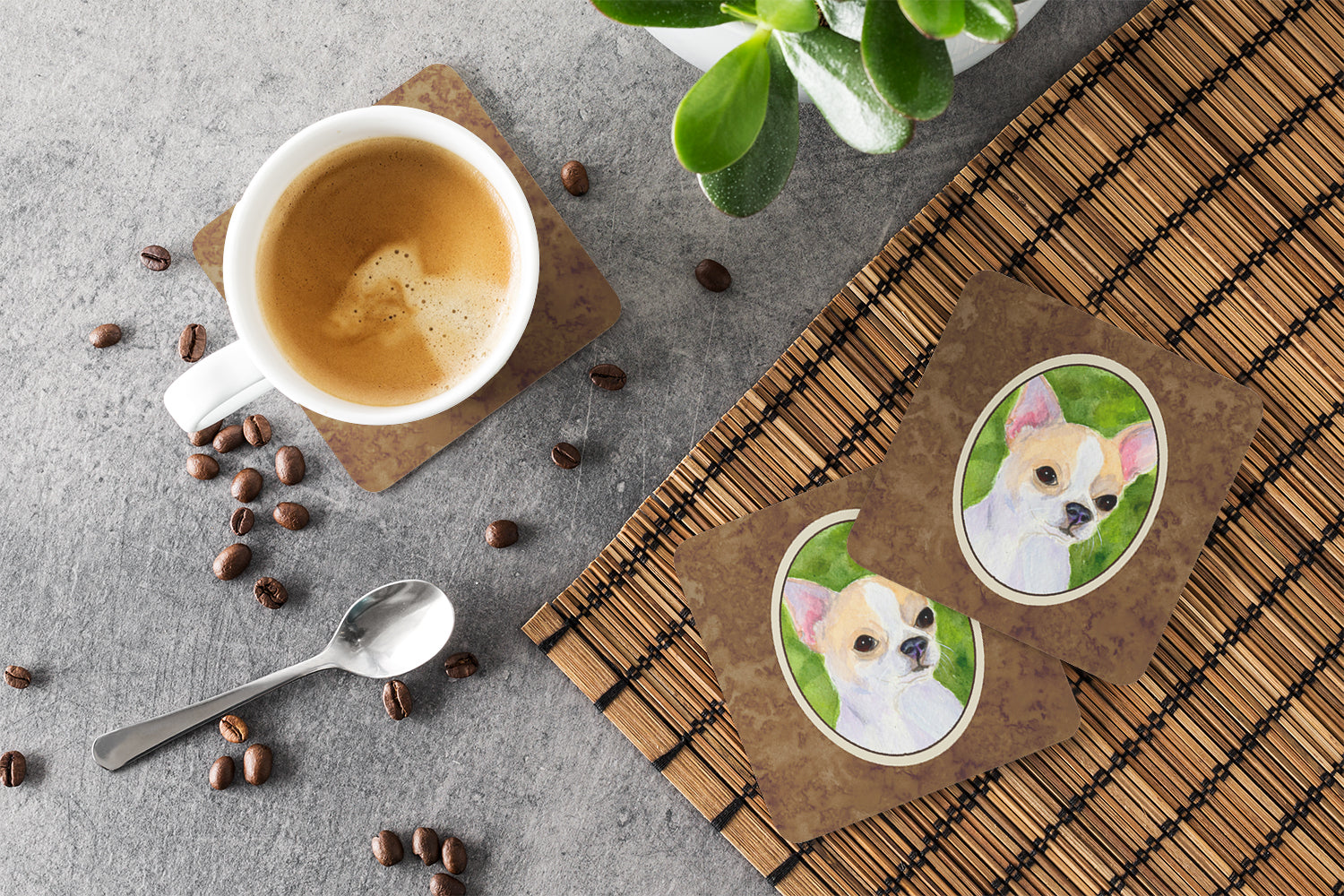 Chihuahua Foam Coasters Set of 4 Cup Coasters for Indoor Outdoor, Tabletop Protection, Anti Slip, Mouse pad Material
