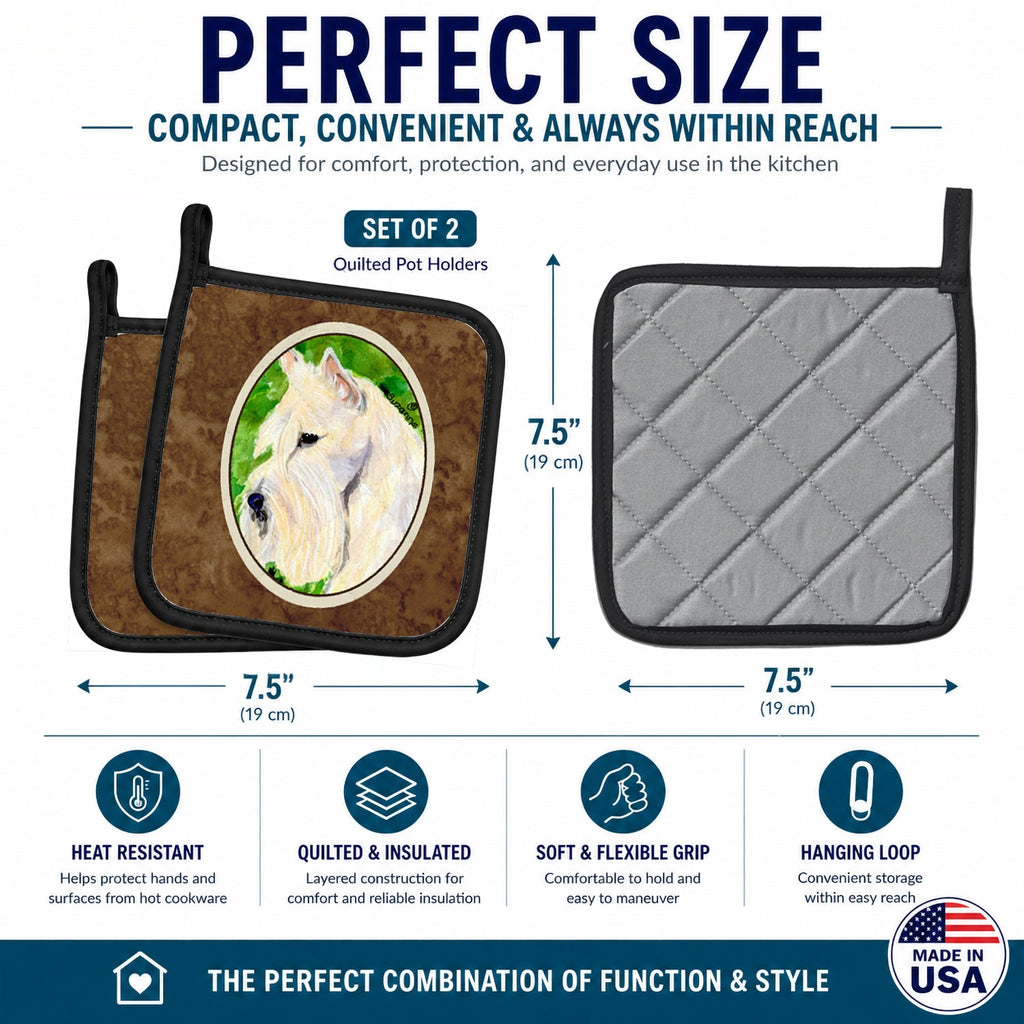 Scottish Terrier Pot Holder Set of 2 Heat Resistant Quilted Hot Pads 7.5 x 7.5 Inch, Insulated Kitchen Trivets for Cooking & Baking