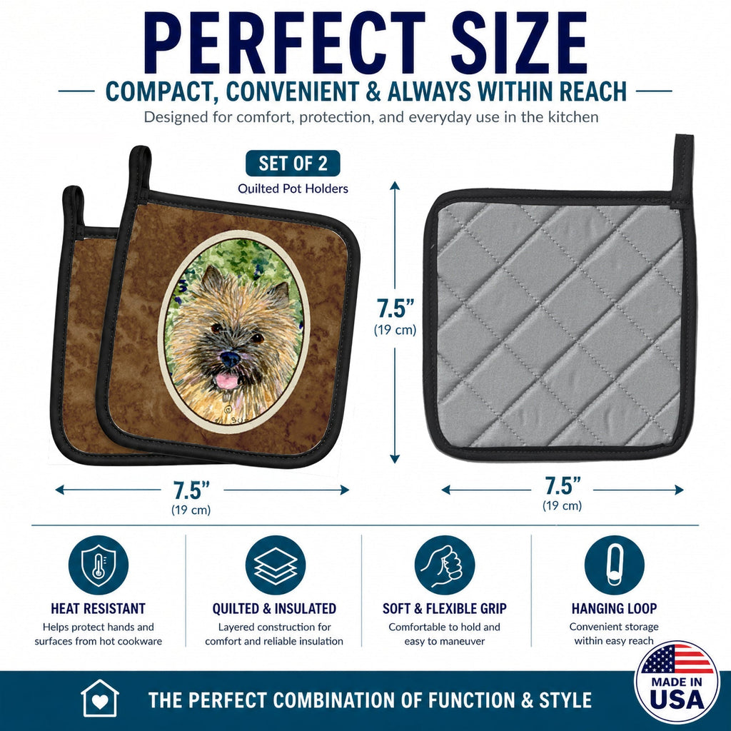 Cairn Terrier Pot Holder Set of 2 Heat Resistant Quilted Hot Pads 7.5 x 7.5 Inch, Insulated Kitchen Trivets for Cooking & Baking