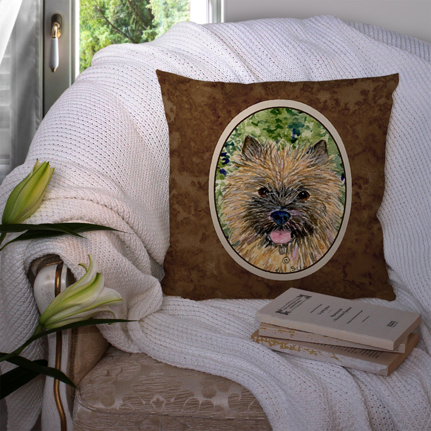 Cairn Terrier Decorative Throw Pillow 14x14 Indoor Outdoor Accent Cushion, Fabric Cover with Insert for Sofa, Bed, Porch & Living Room