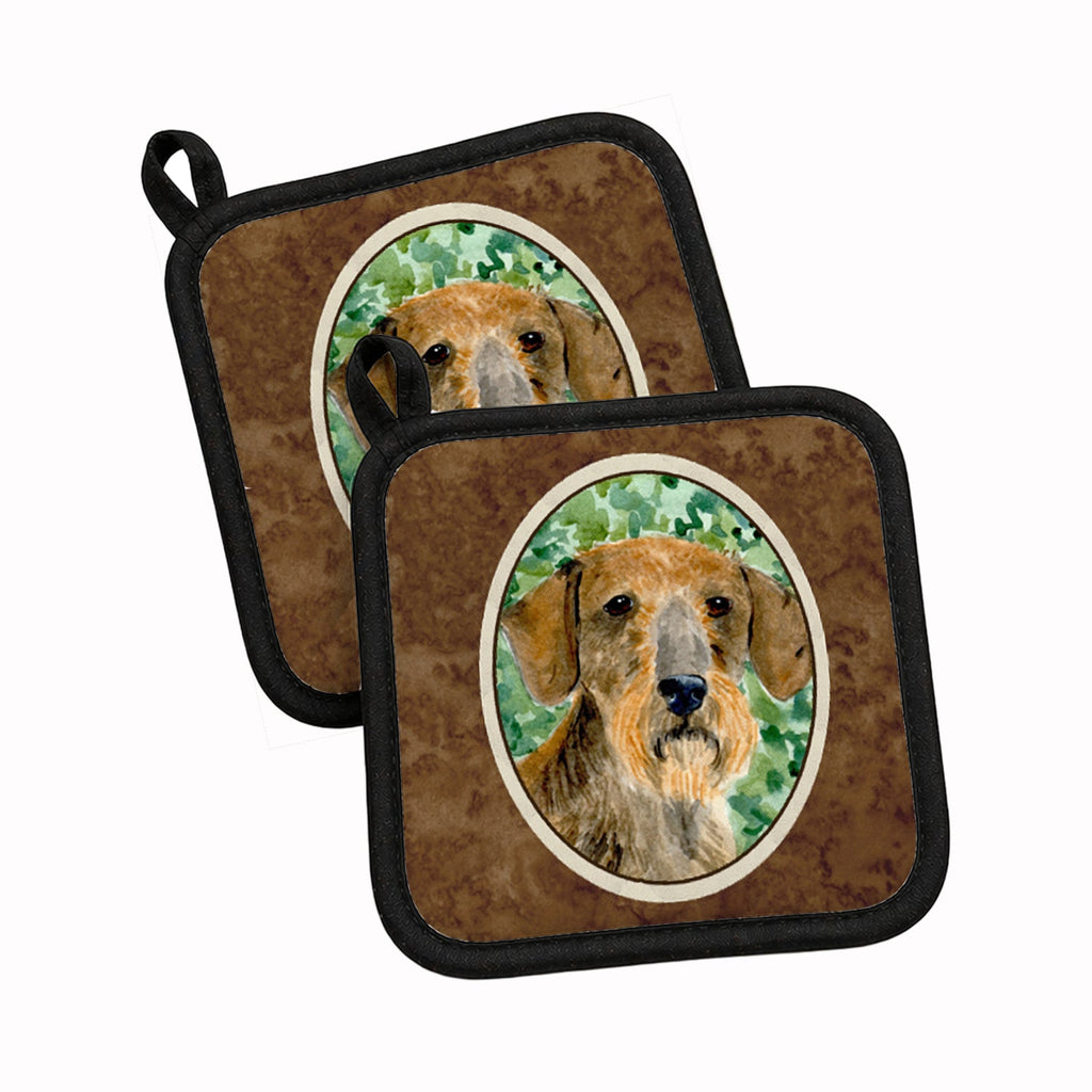 Dachshund Pot Holder Set of 2 Heat Resistant Quilted Hot Pads 7.5 x 7.5 Inch, Insulated Kitchen Trivets for Cooking & Baking