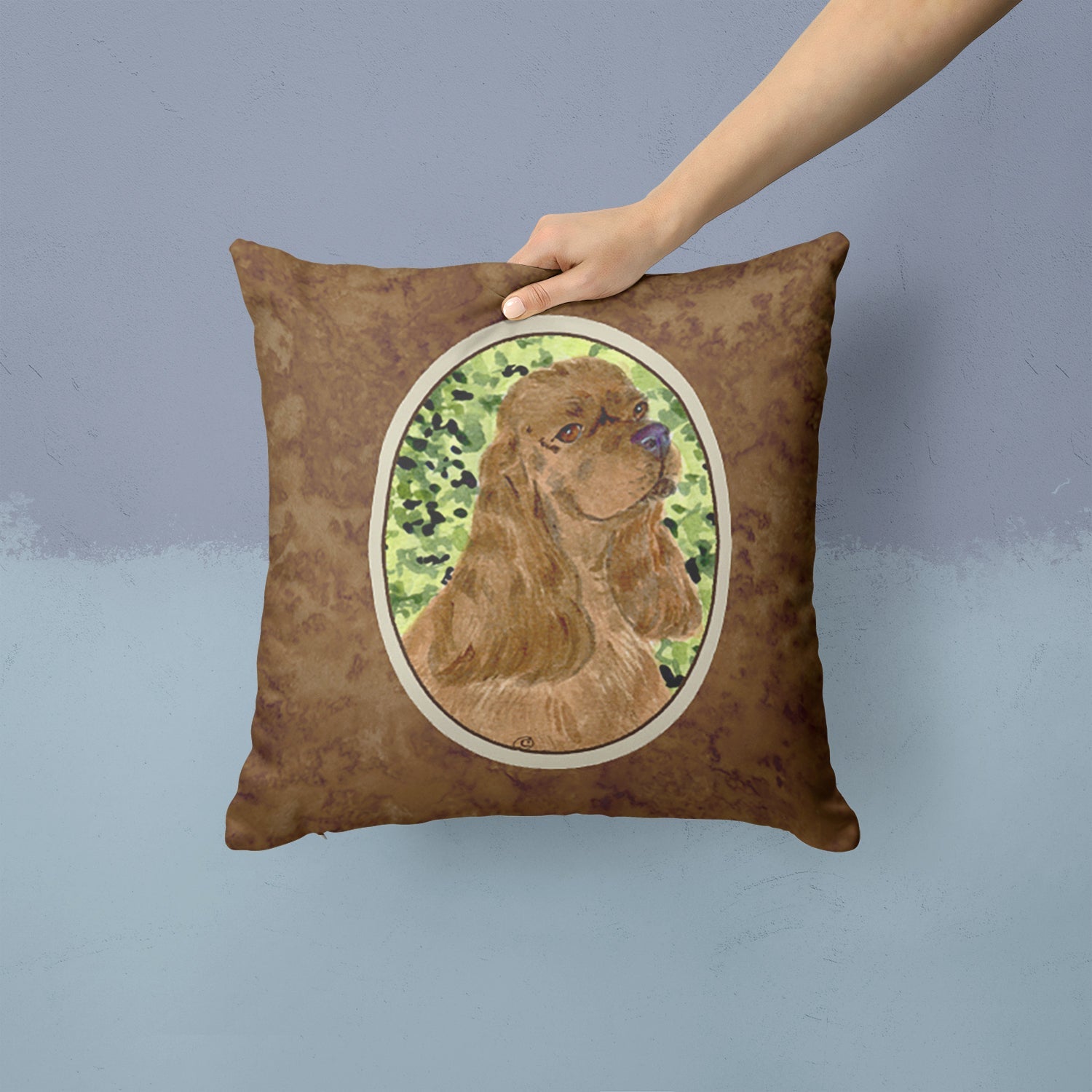 Cocker Spaniel Decorative Throw Pillow 14x14 Indoor Outdoor Accent Cushion, Fabric Cover with Insert for Sofa, Bed, Porch & Living Room
