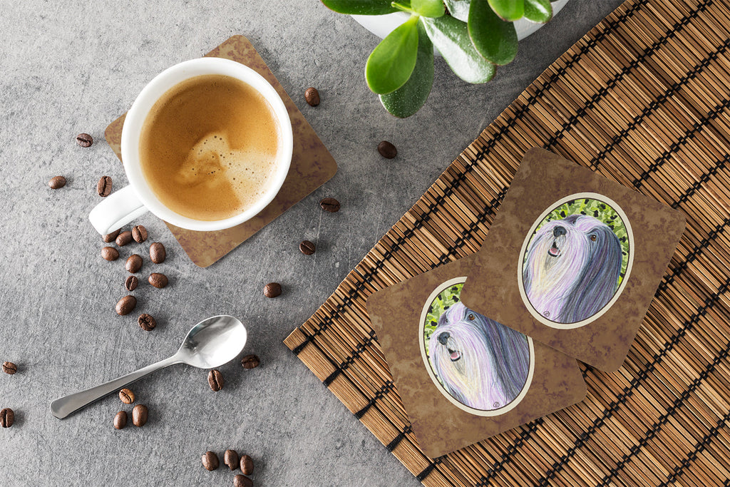 Bearded Collie Foam Coasters Set of 4 Cup Coasters for Indoor Outdoor, Tabletop Protection, Anti Slip, Mouse pad Material