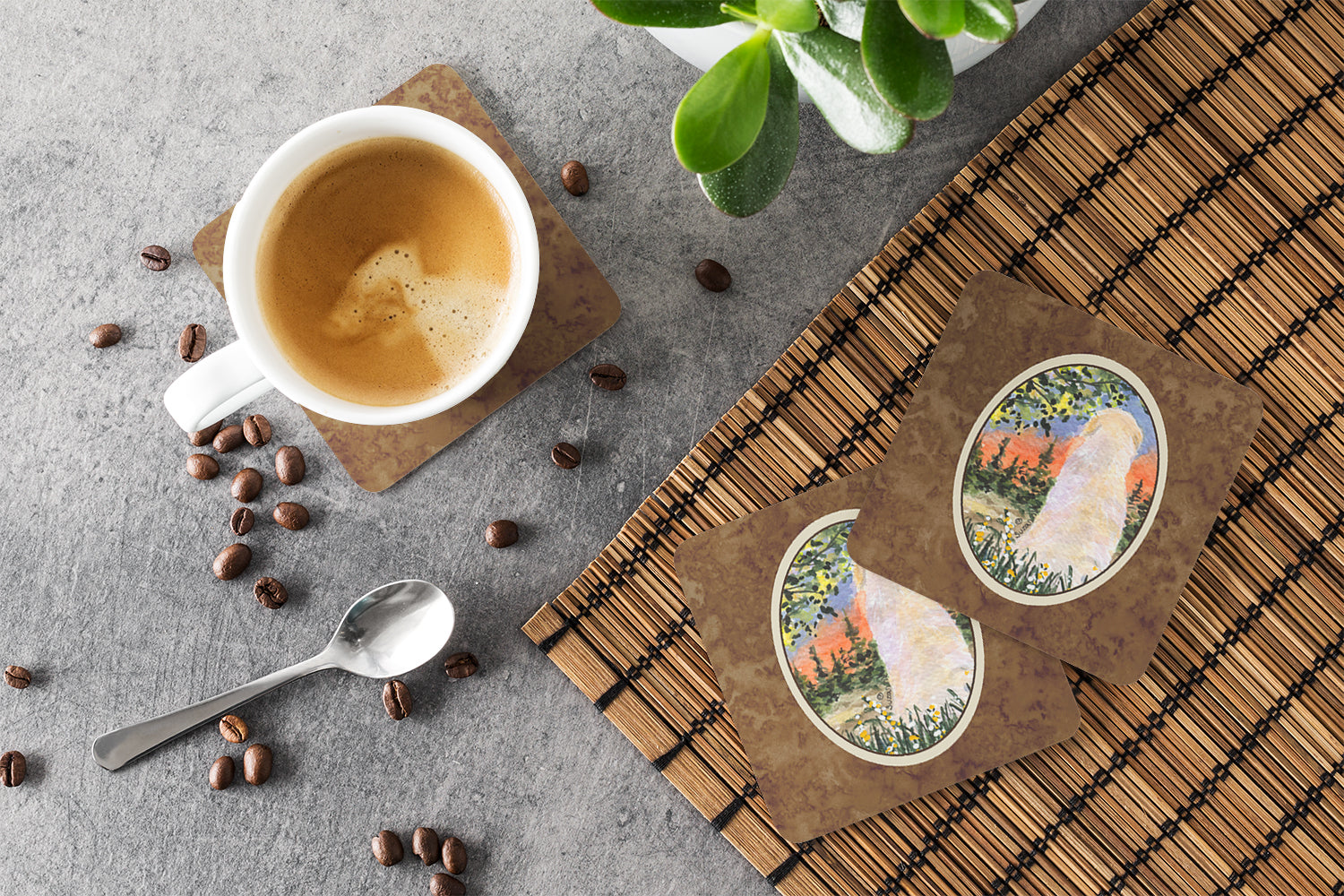 Golden Retriever Foam Coasters Set of 4 Cup Coasters for Indoor Outdoor, Tabletop Protection, Anti Slip, Mouse pad Material