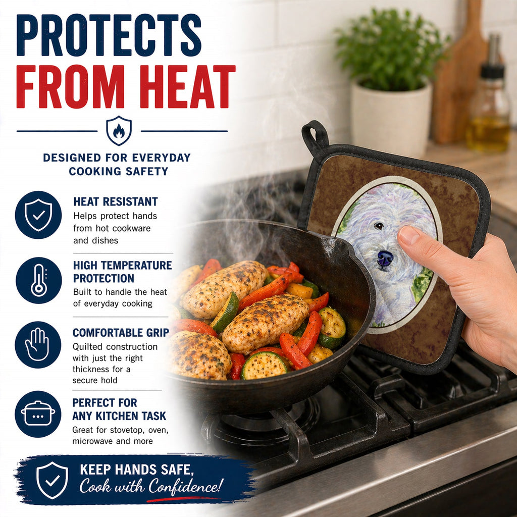 Westie Pot Holder Set of 2 Heat Resistant Quilted Hot Pads 7.5 x 7.5 Inch, Insulated Kitchen Trivets for Cooking & Baking