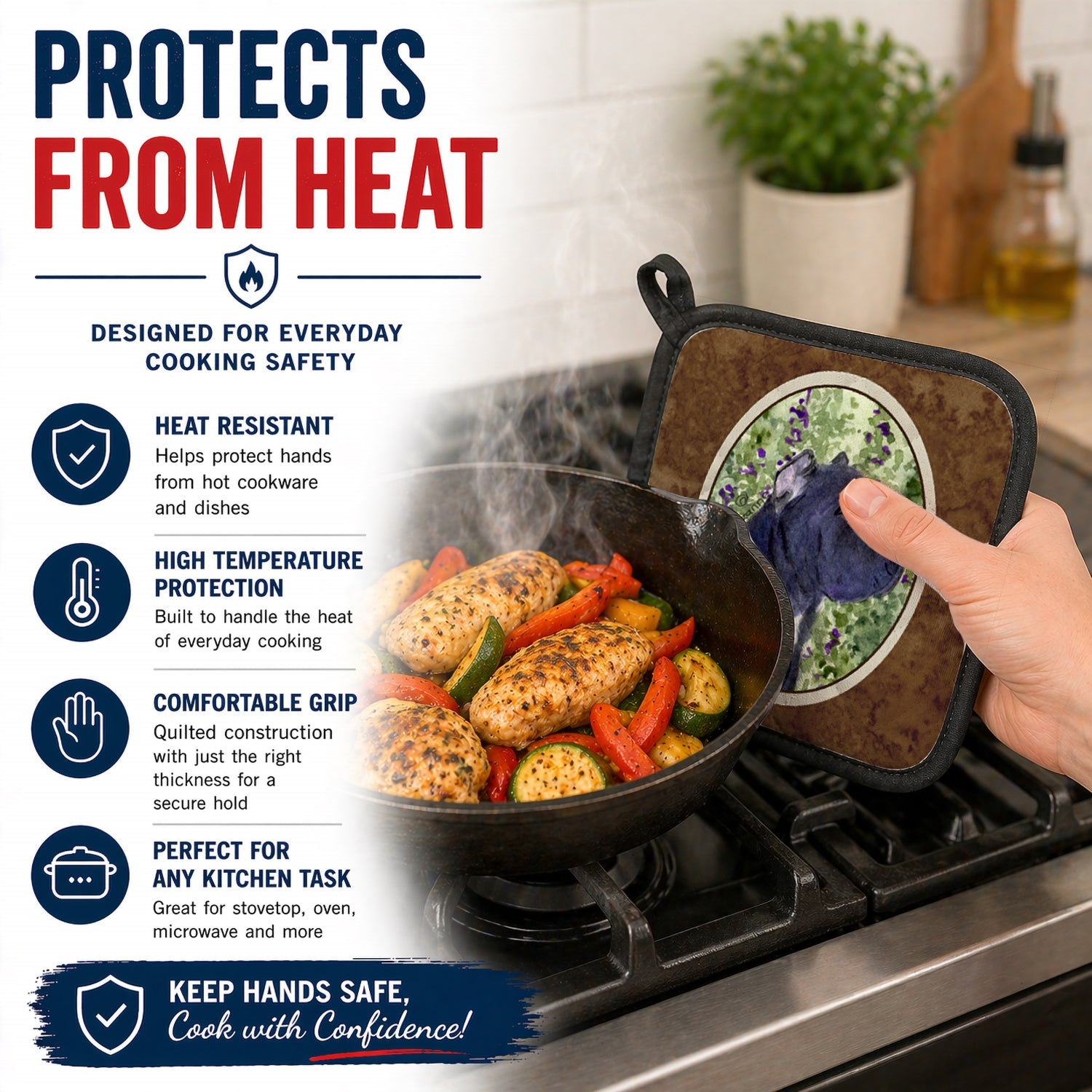 Cane Corso Pot Holder Set of 2 Heat Resistant Quilted Hot Pads 7.5 x 7.5 Inch, Insulated Kitchen Trivets for Cooking & Baking