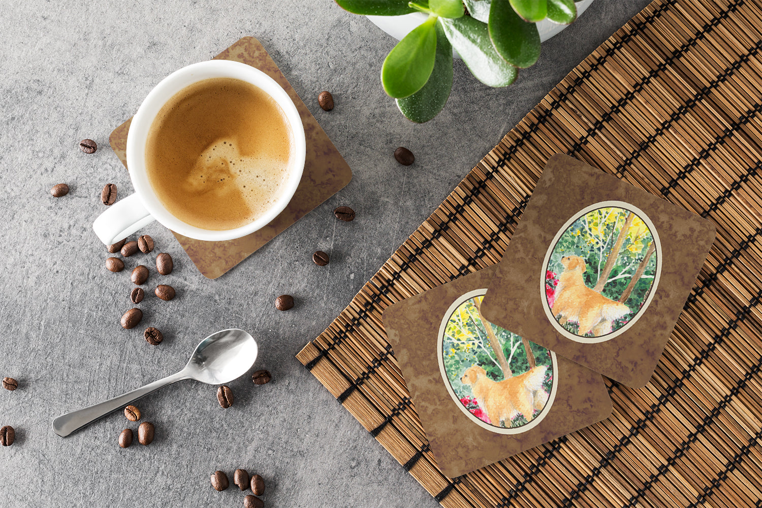Golden Retriever Foam Coasters Set of 4 Cup Coasters for Indoor Outdoor, Tabletop Protection, Anti Slip, Mouse pad Material