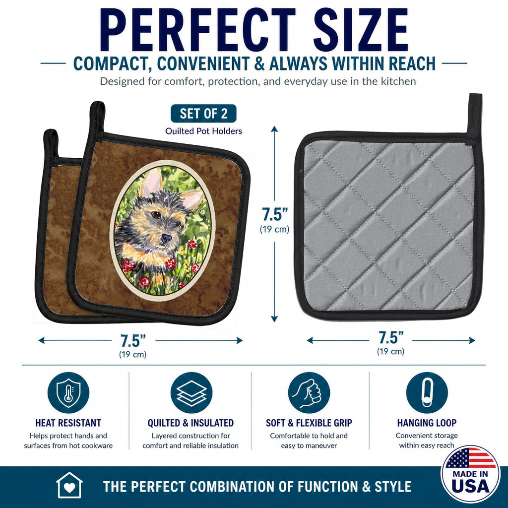 Norwich Terrier Pot Holder Set of 2 Heat Resistant Quilted Hot Pads 7.5 x 7.5 Inch, Insulated Kitchen Trivets for Cooking & Baking