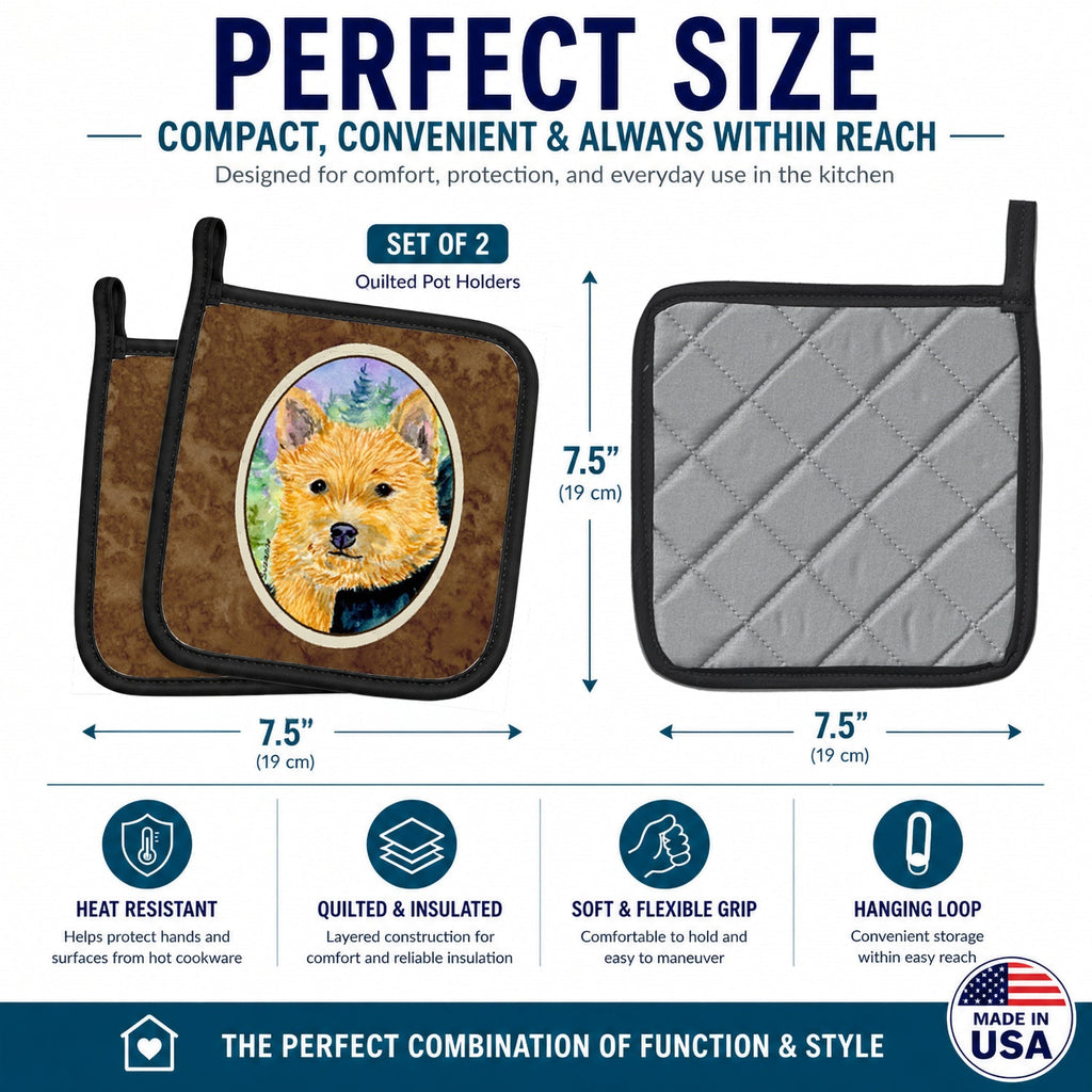 Norwich Terrier Pot Holder Set of 2 Heat Resistant Quilted Hot Pads 7.5 x 7.5 Inch, Insulated Kitchen Trivets for Cooking & Baking