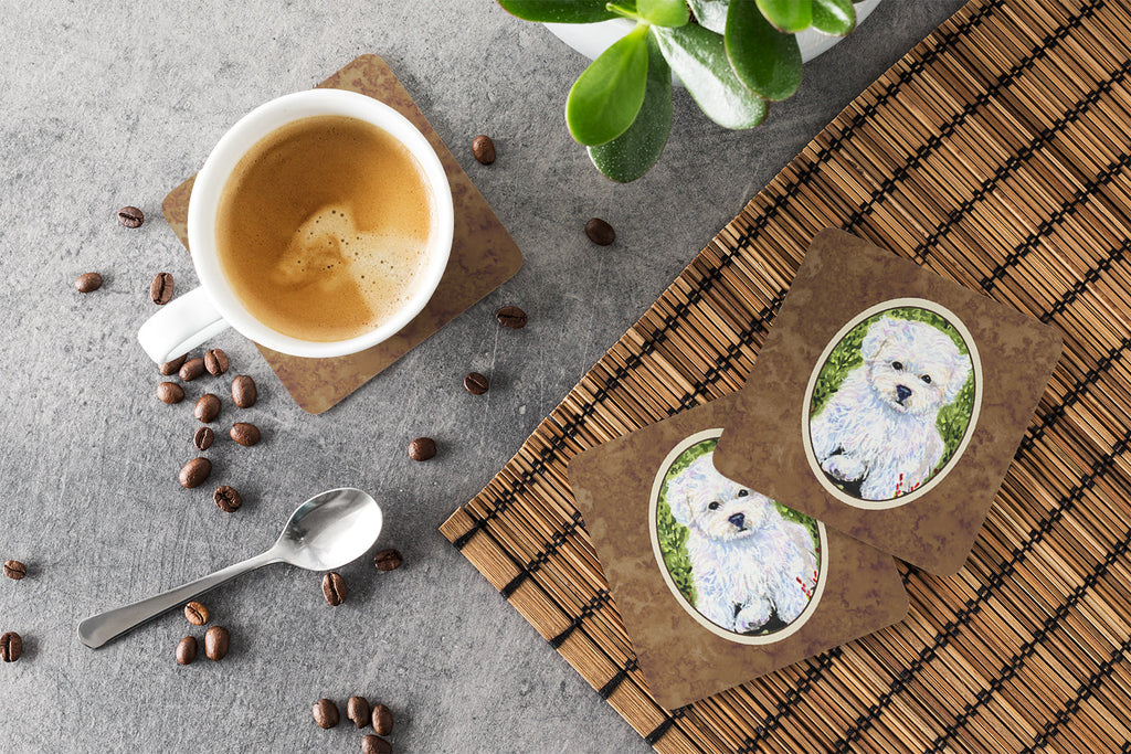 Bichon Frise Foam Coasters Set of 4 Cup Coasters for Indoor Outdoor, Tabletop Protection, Anti Slip, Mouse pad Material
