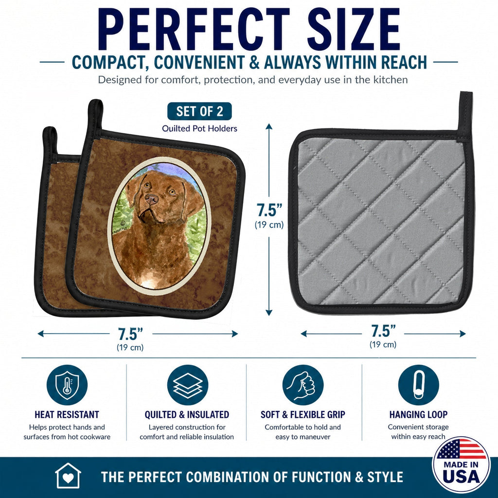 Chesapeake Bay Retriever Pot Holder Set of 2 Heat Resistant Quilted Hot Pads 7.5 x 7.5 Inch, Insulated Kitchen Trivets for Cooking & Baking