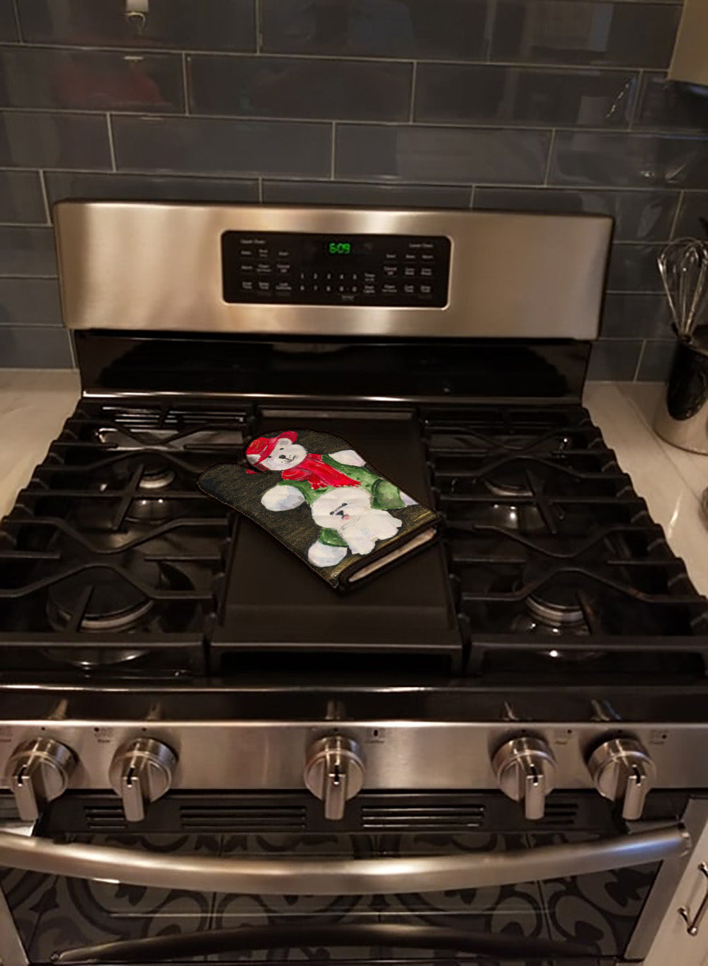 Bichon Frise with Teddy Bear Oven Mitt Heat Resistant Thick Oven Mitt for Hot Pans and Oven, Kitchen Mitt Protect Hands, Cooking Baking Glove