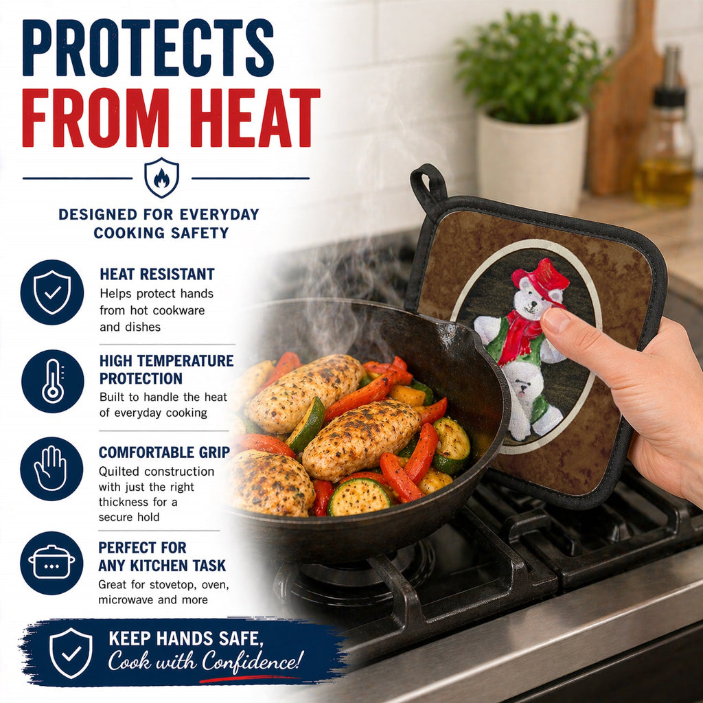Bichon Frise with Teddy Bear Pot Holder Set of 2 Heat Resistant Quilted Hot Pads 7.5 x 7.5 Inch, Insulated Kitchen Trivets for Cooking & Baking