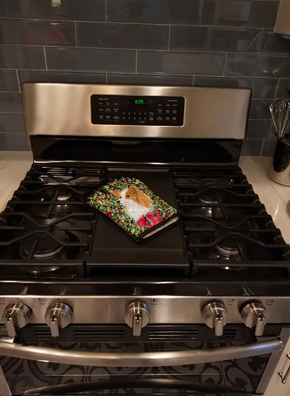 Christmas Wreath Papillon Oven Mitt Heat Resistant Thick Oven Mitt for Hot Pans and Oven, Kitchen Mitt Protect Hands, Cooking Baking Glove