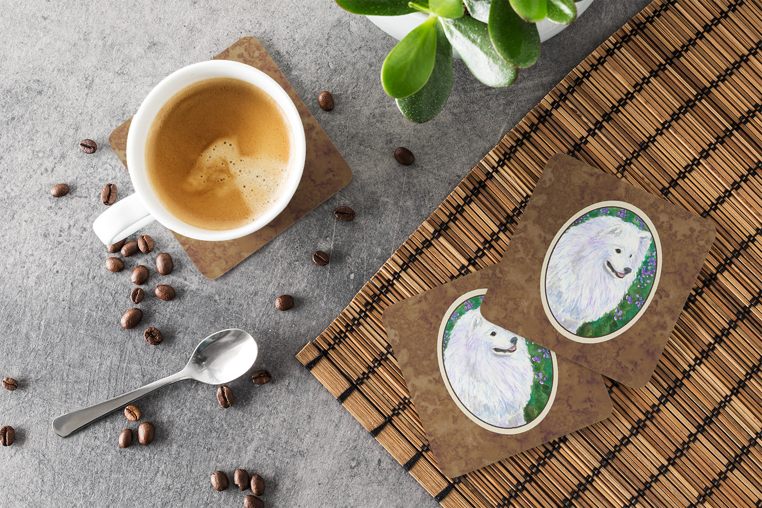 American Eskimo Foam Coasters Set of 4 Cup Coasters for Indoor Outdoor, Tabletop Protection, Anti Slip, Mouse pad Material