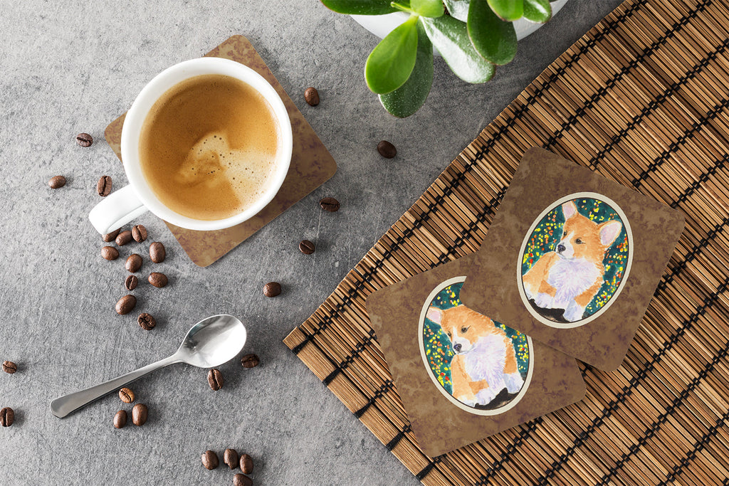 Corgi Foam Coasters Set of 4 Cup Coasters for Indoor Outdoor, Tabletop Protection, Anti Slip, Mouse pad Material