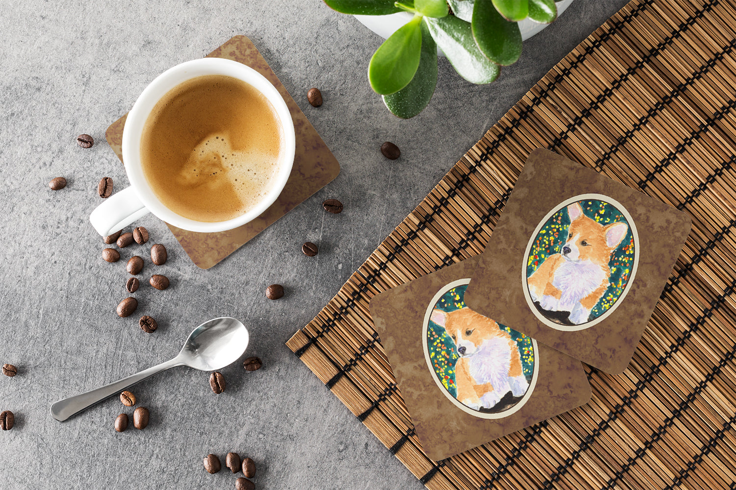Corgi Foam Coasters Set of 4 Cup Coasters for Indoor Outdoor, Tabletop Protection, Anti Slip, Mouse pad Material