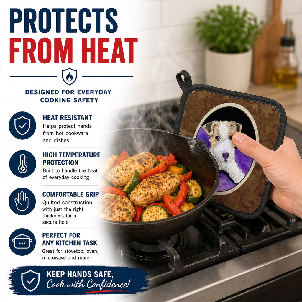 Fox Terrier Pot Holder Set of 2 Heat Resistant Quilted Hot Pads 7.5 x 7.5 Inch, Insulated Kitchen Trivets for Cooking & Baking