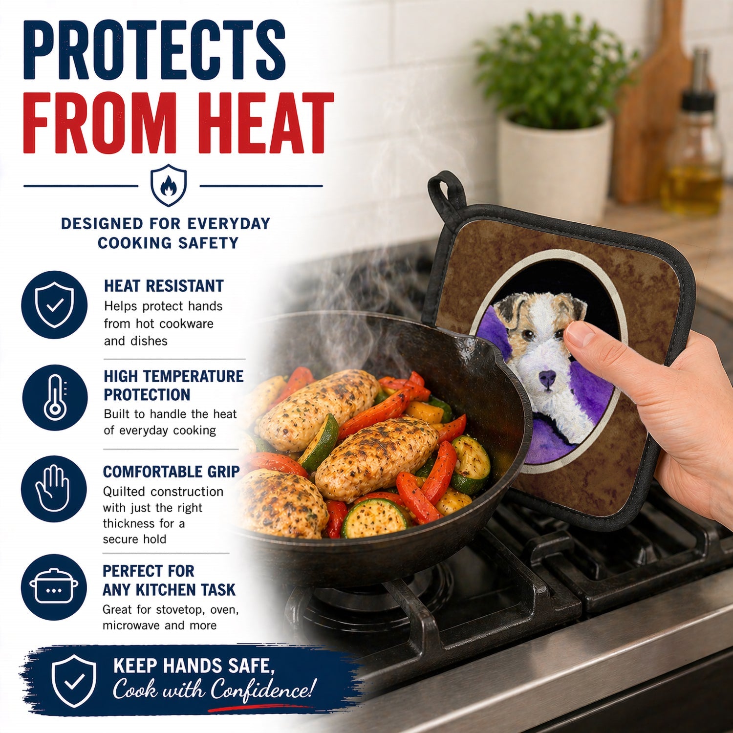 Fox Terrier Pot Holder Set of 2 Heat Resistant Quilted Hot Pads 7.5 x 7.5 Inch, Insulated Kitchen Trivets for Cooking & Baking