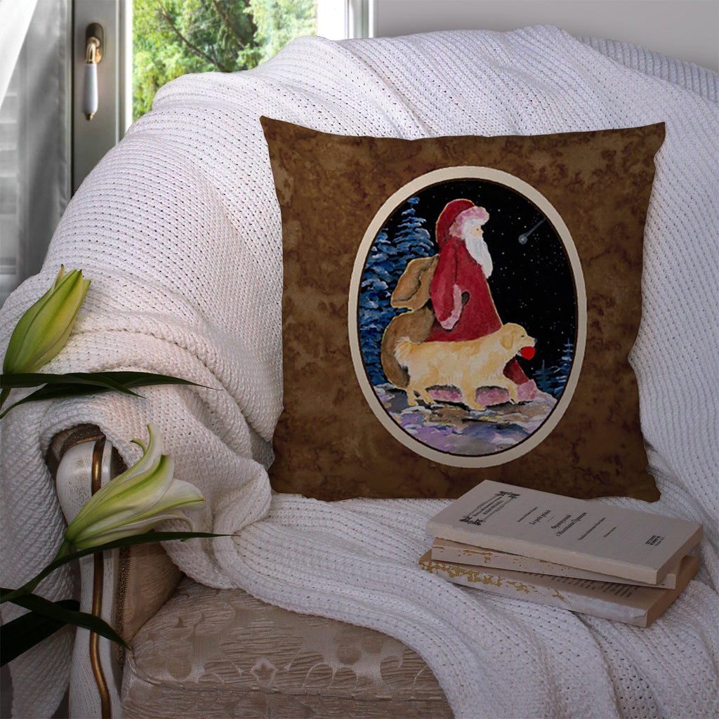 Santa Claus with  Golden Retriever Decorative Throw Pillow 14x14 Indoor Outdoor Accent Cushion, Fabric Cover with Insert for Sofa, Bed, Porch & Living Room