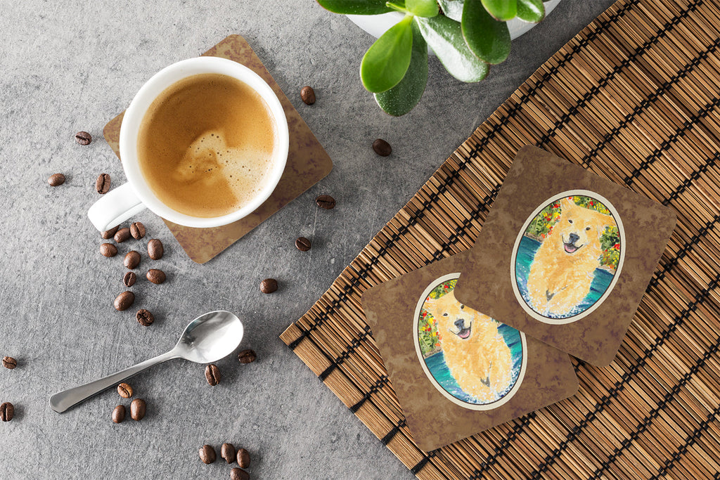 Golden Retriever Foam Coasters Set of 4 Cup Coasters for Indoor Outdoor, Tabletop Protection, Anti Slip, Mouse pad Material