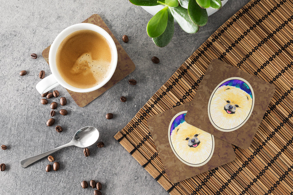 Pomeranian Foam Coasters Set of 4 Cup Coasters for Indoor Outdoor, Tabletop Protection, Anti Slip, Mouse pad Material