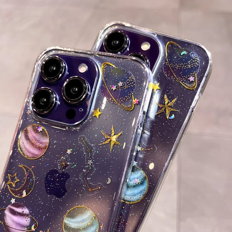 Bling Glitter Planet Stars Clear iPhone Case