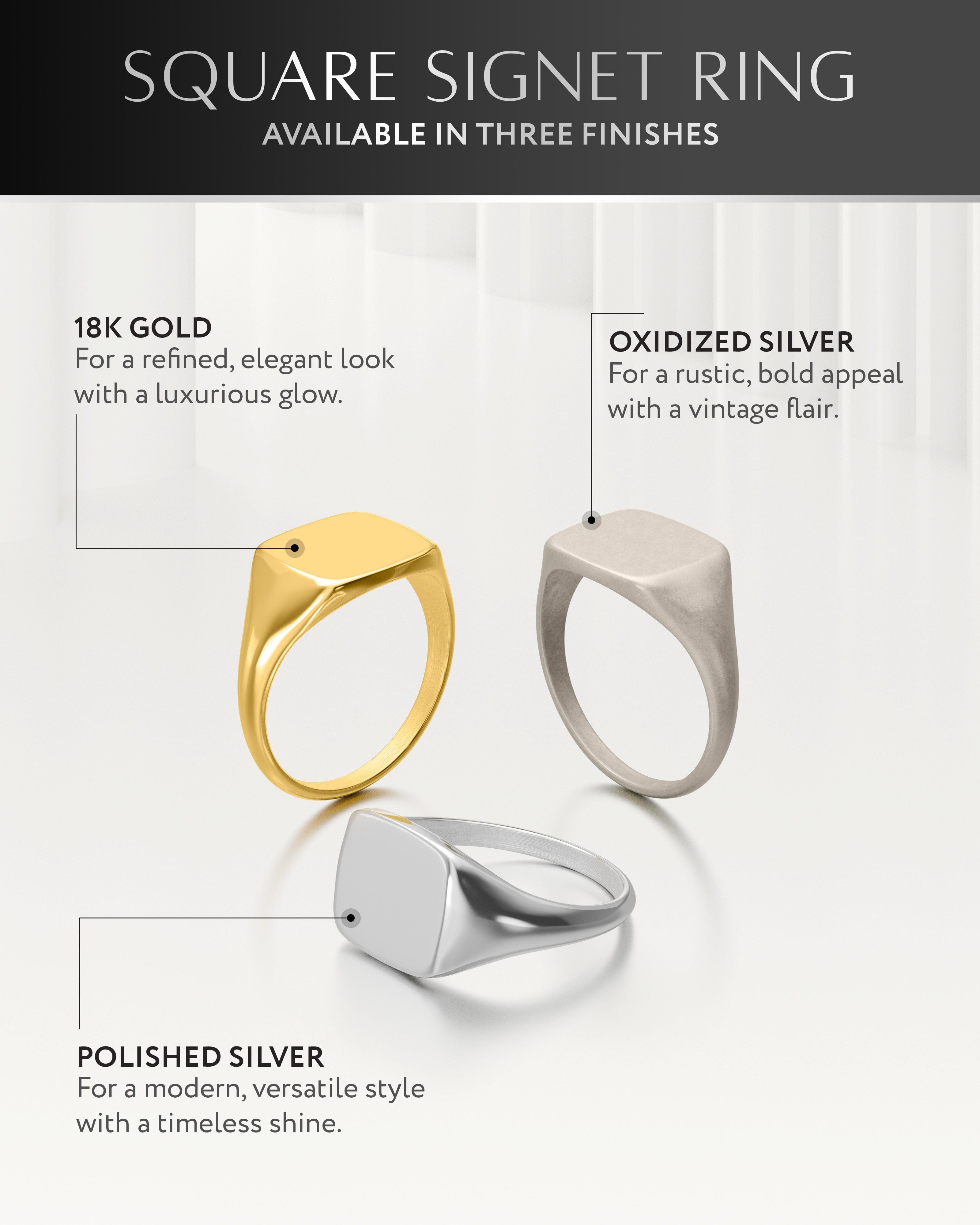 Silver Square Signet Rings (Polished)