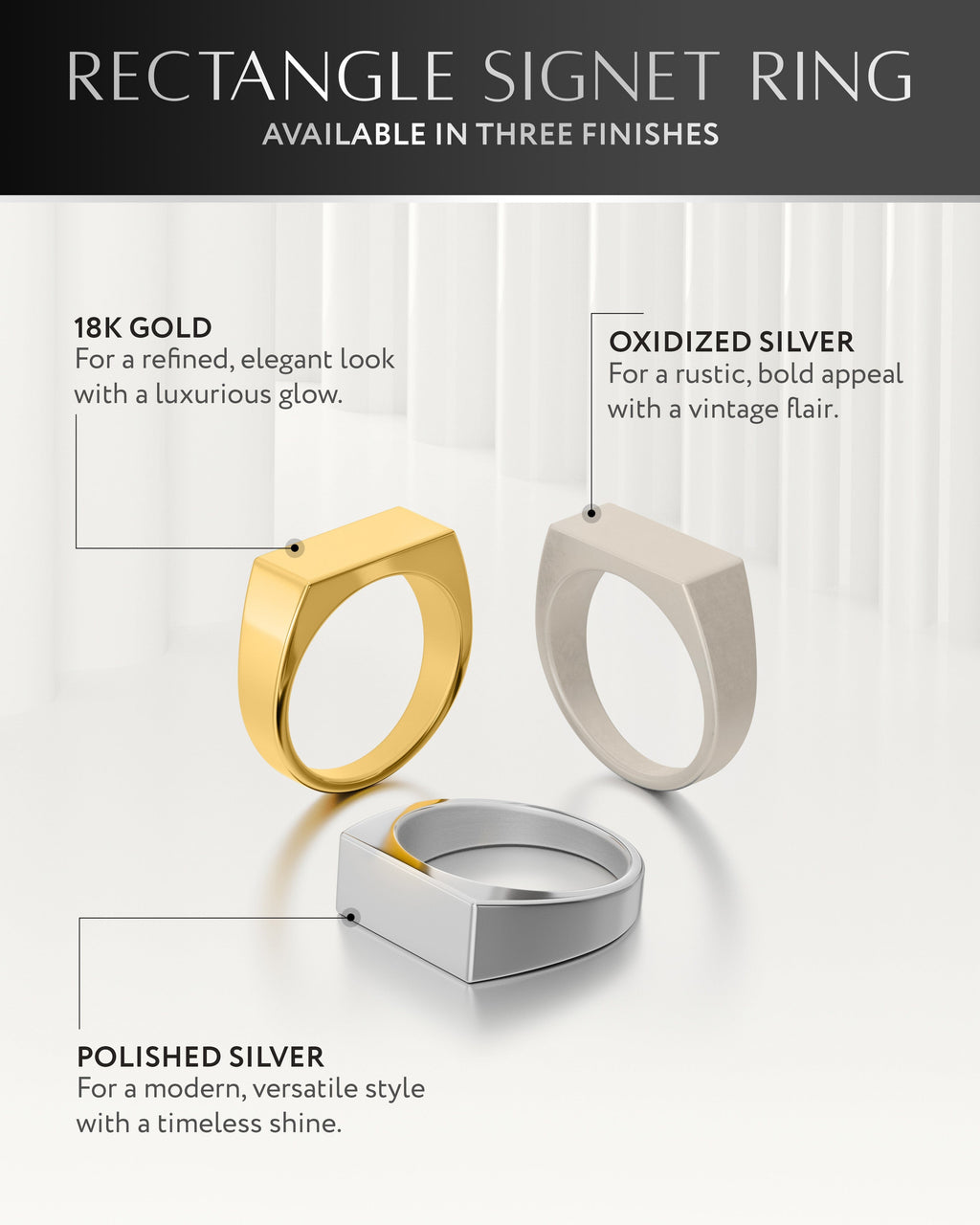 Rectangle Signet Rings (Oxidized)