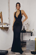 Amoris T720 Halter Satin Sleek Floor Length Gown