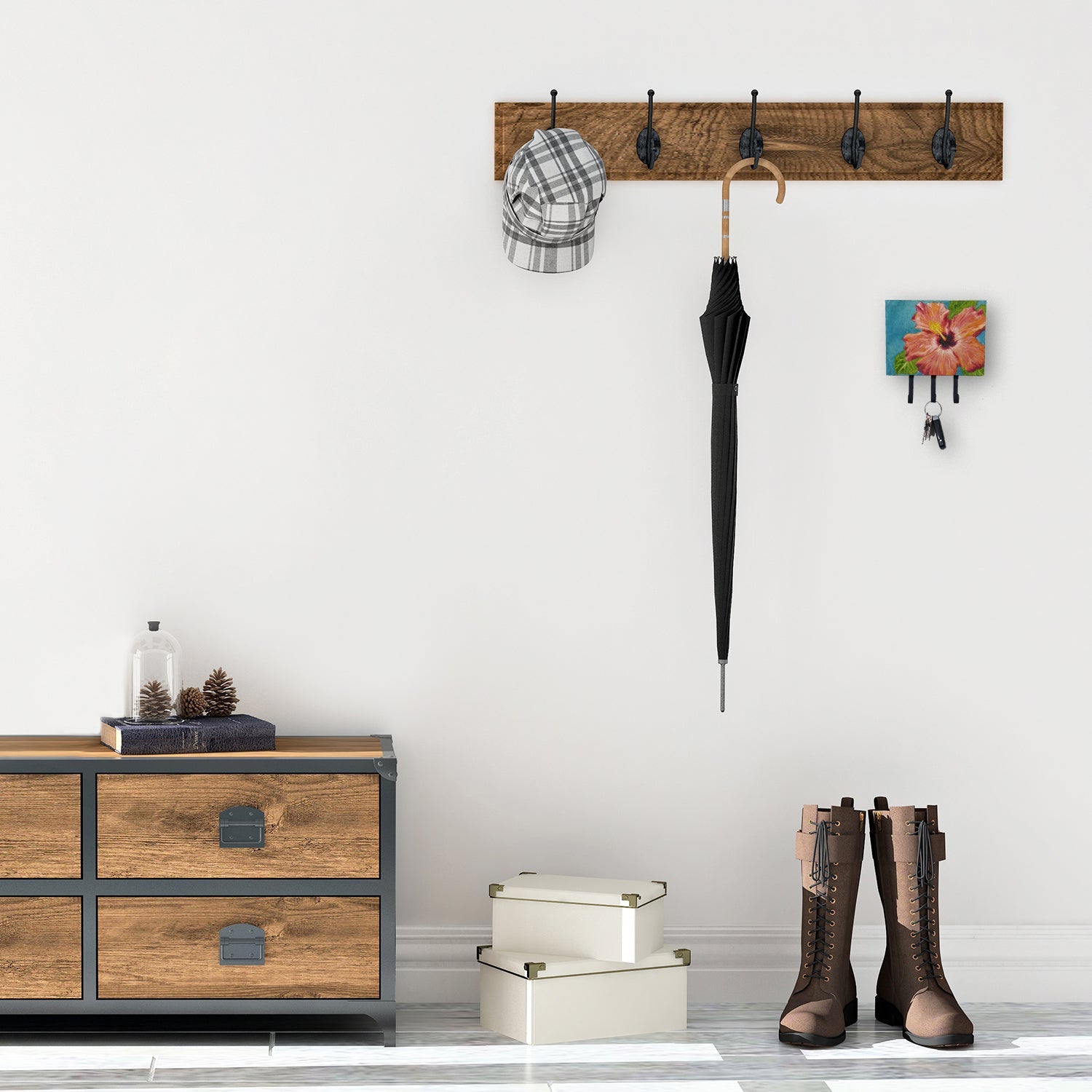 Coral Hibiscus by Malenda Trick Leash or Key Holder Wall Hooks, Coat Rack Wall Mount, for Hanging Keys, Towels, Aprons, Leashes