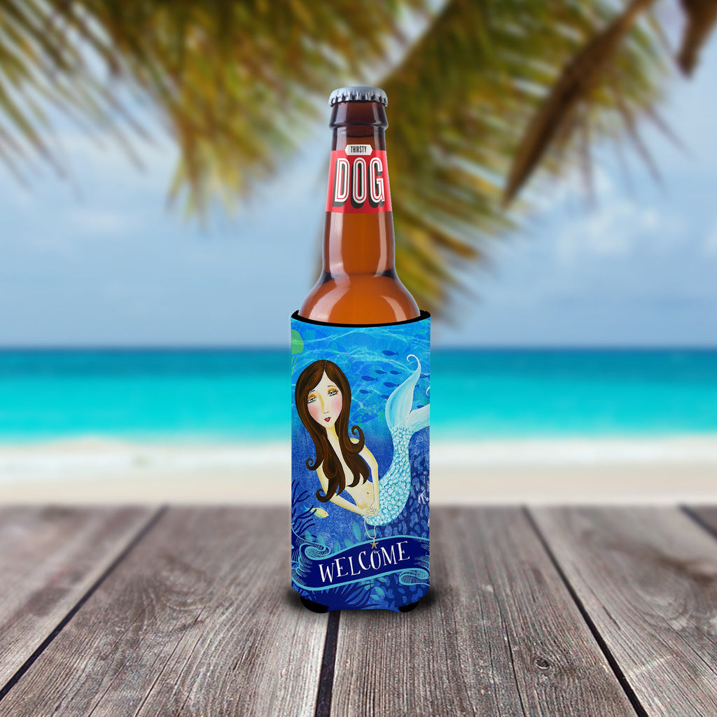 Welcome Mermaid Slim Can Hugger , Insulated Foam Hugger for 12 oz Slim Cans, Beer Bottles & Water Bottles, Printed in USA