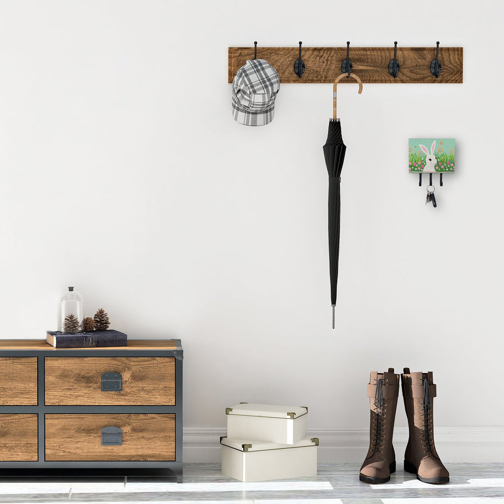 Easter Bunny Rabbit Leash or Key Holder Wall Hooks, Coat Rack Wall Mount, for Hanging Keys, Towels, Aprons, Leashes
