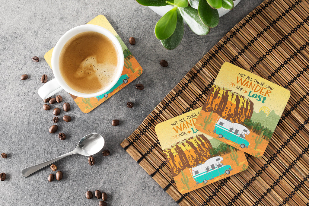 RV Camper Camping Wander Foam Coasters Set of 4 Cup Coasters for Indoor Outdoor, Tabletop Protection, Anti Slip, Mouse pad Material