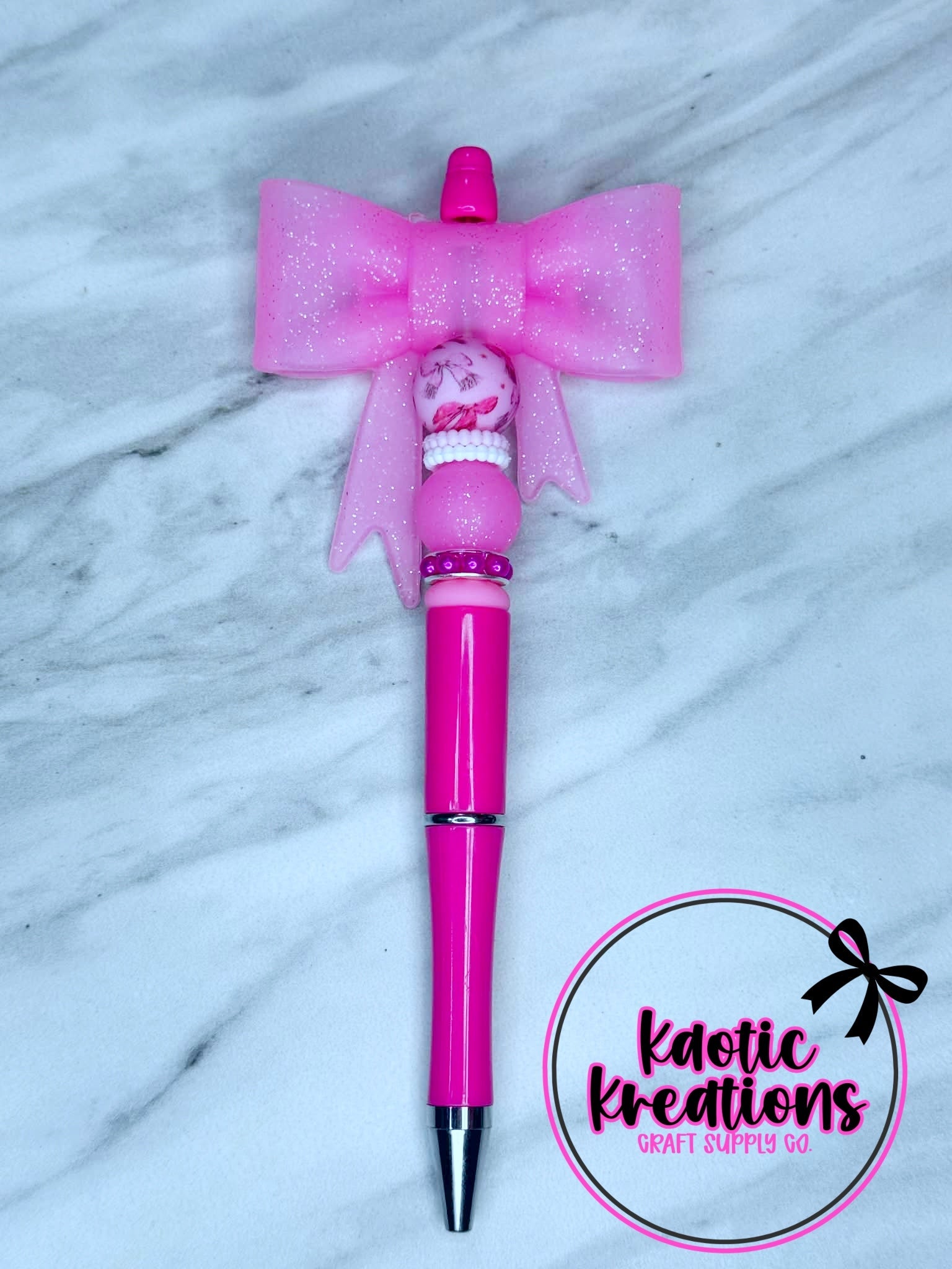 (SHOP DESTASH) PRE-MADE BEADED PEN - JUMBO BOW BP8 (1ct)