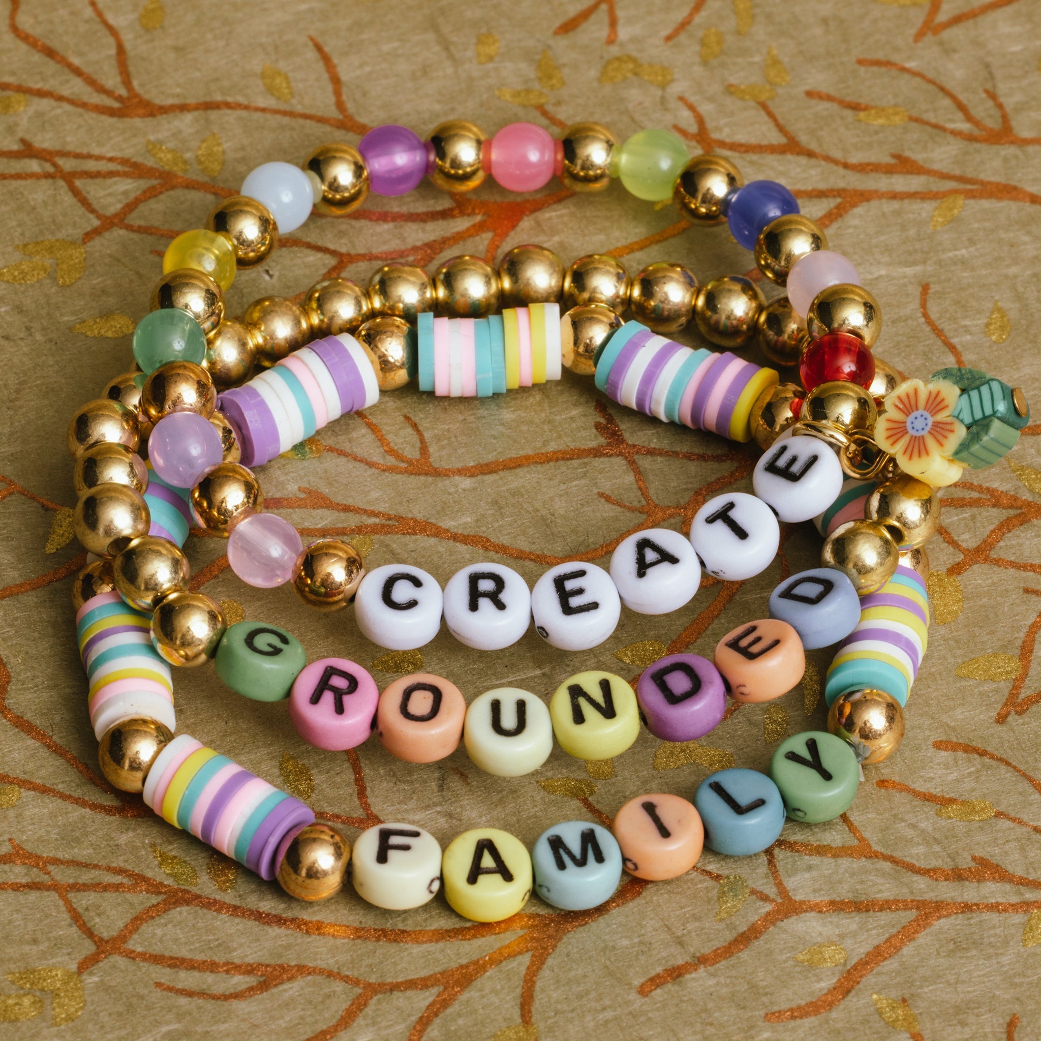 GRATEFUL Multicolor Round Letter Bead with Tree of Life Charm DIY Bead Jar