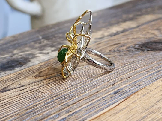 AA Spider Jade Ring, Set in Sterling Silver
