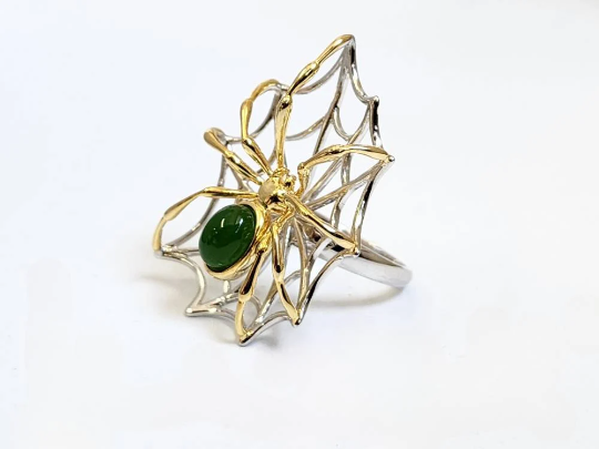 AA Spider Jade Ring, Set in Sterling Silver