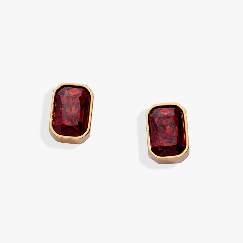 January Emerald-Cut Birthstone Stud