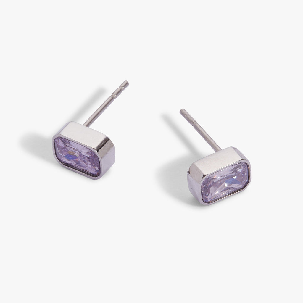 June Emerald-Cut Birthstone Stud Earrings