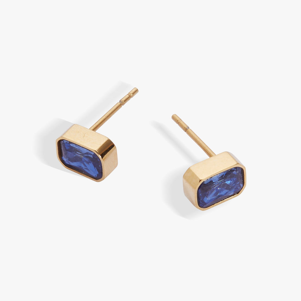 September Emerald-Cut Birthstone Stud Earrings